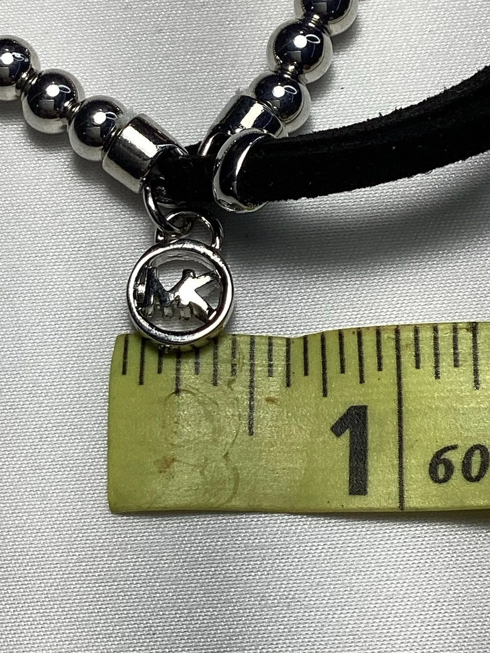 Michael Kors Silver-Tone Beaded Stretch Black Cord Bracelet NWT includes MK Bag